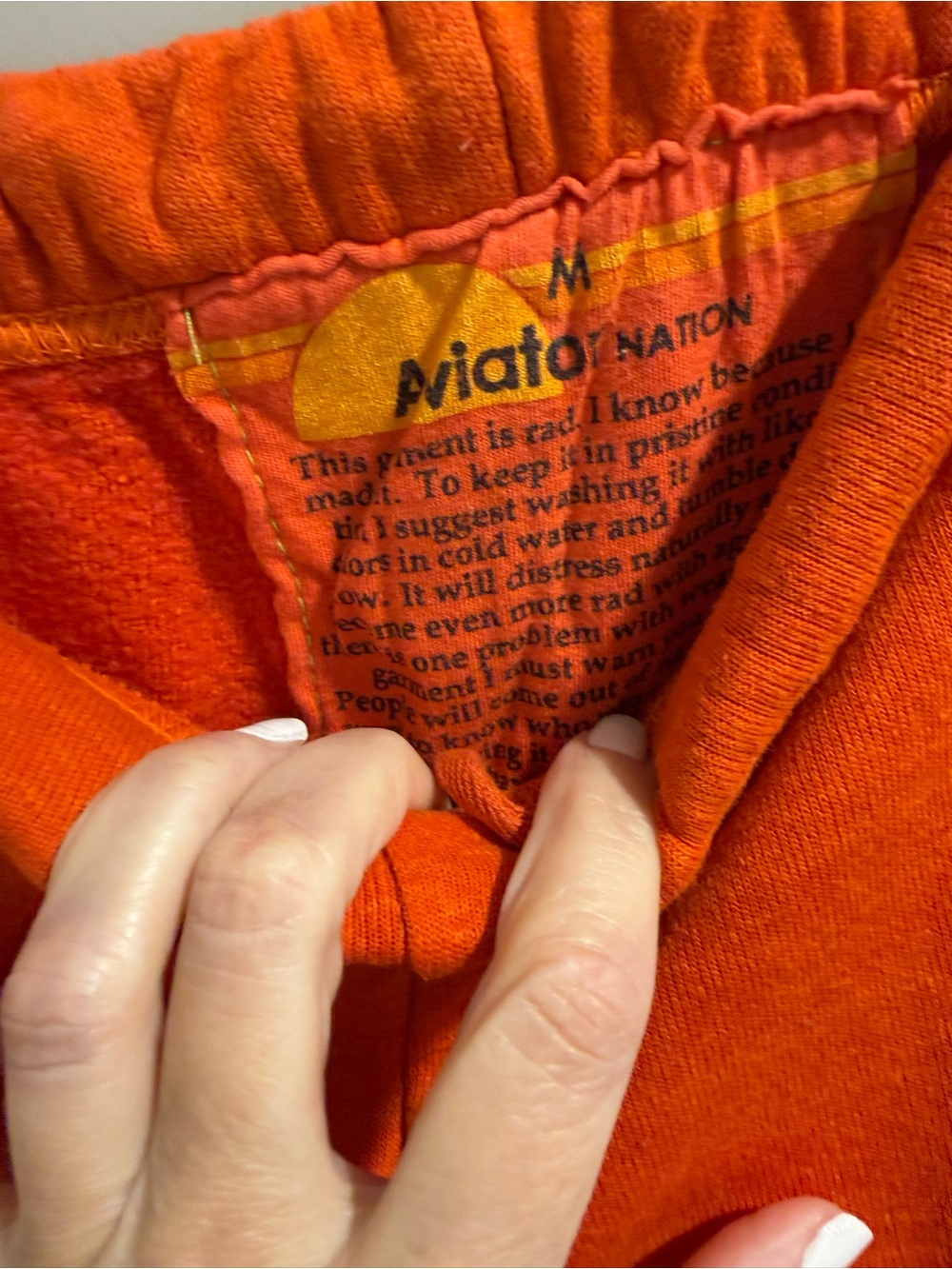 Aviator Nation Orange Sweatpants with Yellow Logo Tag - Picture 3 of 3